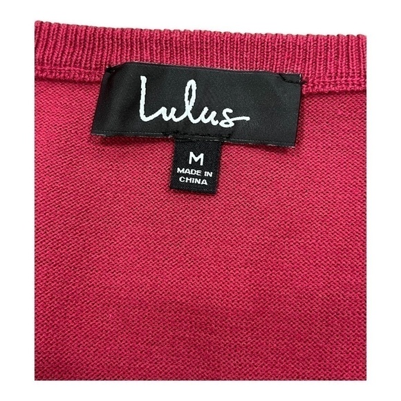 LULUS V-neck elbow sleeve magenta flared sweater dress transitional size medium. - Picture 3 of 8